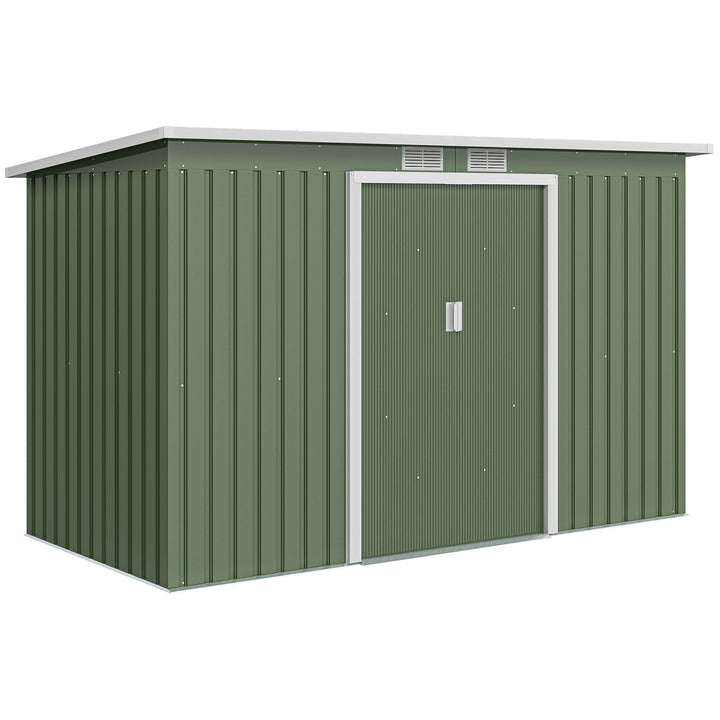 Abrigo de Jardim 280x130x172cm Abrigo de Exterior de Aço Galvanizado com Porta Corredeira e Ventilações para Armazenamento de Ferramentas Verde Claro