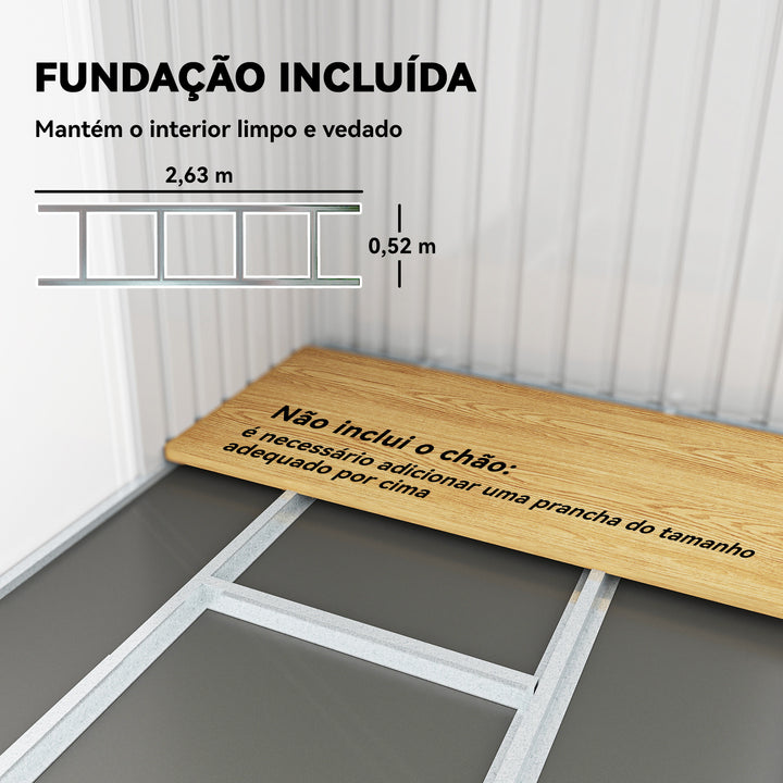 Abrigo de Jardim 280x130x172cm Abrigo de Exterior de Aço Galvanizado com Porta Corredeira e Ventilações para Armazenamento de Ferramentas Verde Claro
