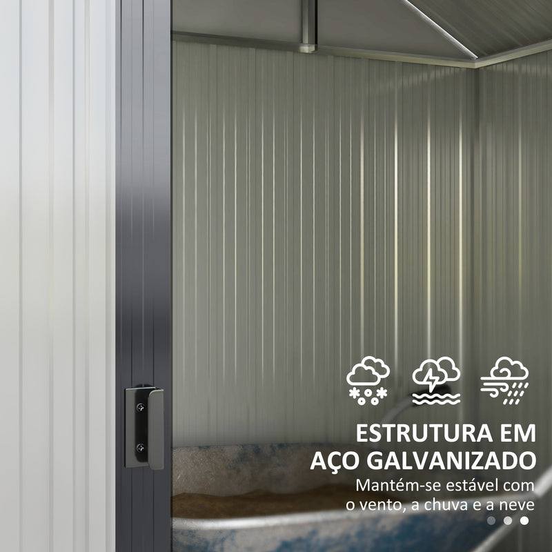 Abrigo de Jardim 2,7 m² 238x132x198,5 cm Abrigo de Exterior Metálico com Base Prateleiras Ajustáveis 2 Portas de Correr e 2 Janelas de Ventilação Cinza Escuro