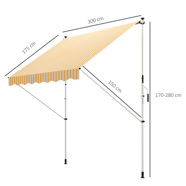 Toldo Manual Retrátil para Exterior 300x150x170-280cm Toldo Enrolável Altura Ajustável com Manivela Proteção Solar para Terraço Balcão Jardim Amarelo