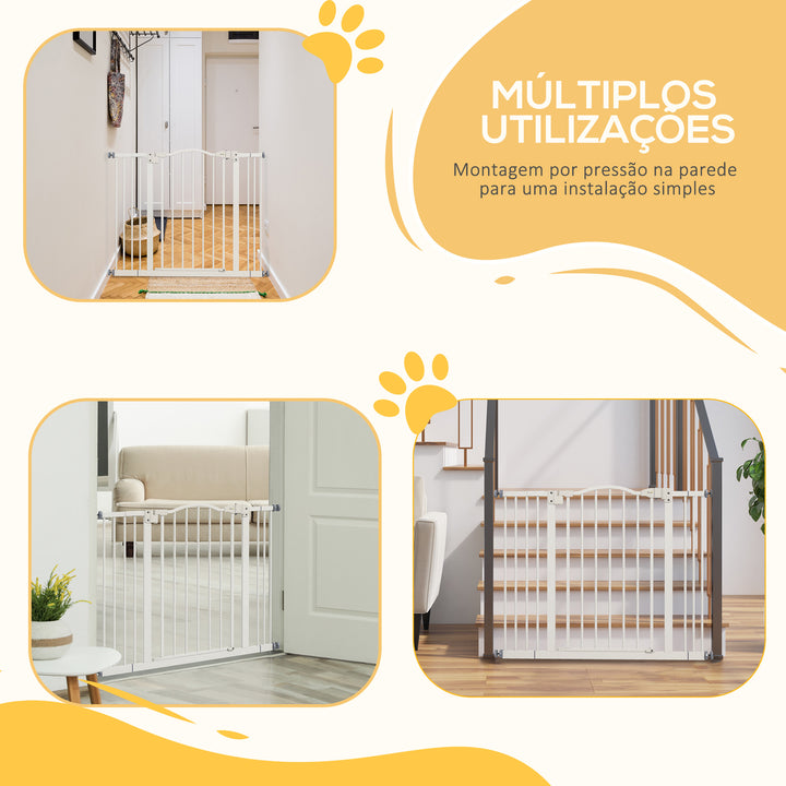 Barreira de Segurança para Cães Barreira com Largura Ajustável 74-100 cm Barreira para Cães com Extensões para Escadas e Portas Branco