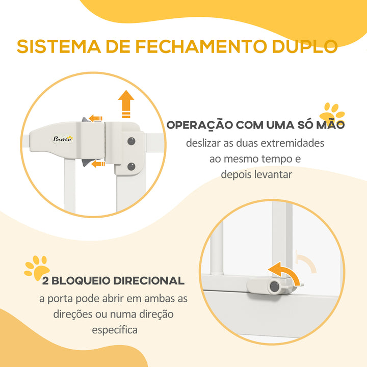 Barreira de Segurança para Cães Barreira com Largura Ajustável 74-100 cm Barreira para Cães com Extensões para Escadas e Portas Branco