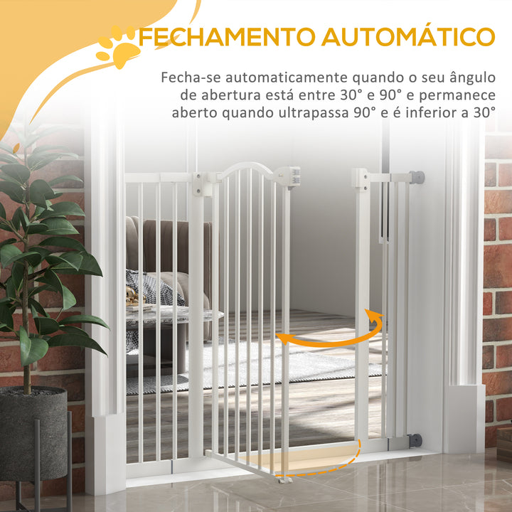 Barreira de Segurança para Cães Barreira com Largura Ajustável 74-100 cm Barreira para Cães com Extensões para Escadas e Portas Branco