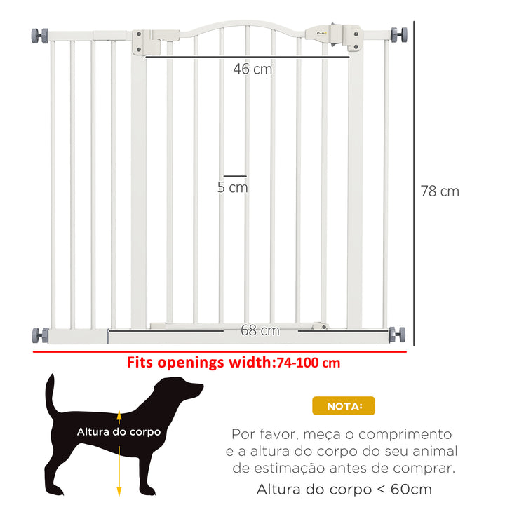 Barreira de Segurança para Cães Barreira com Largura Ajustável 74-100 cm Barreira para Cães com Extensões para Escadas e Portas Branco