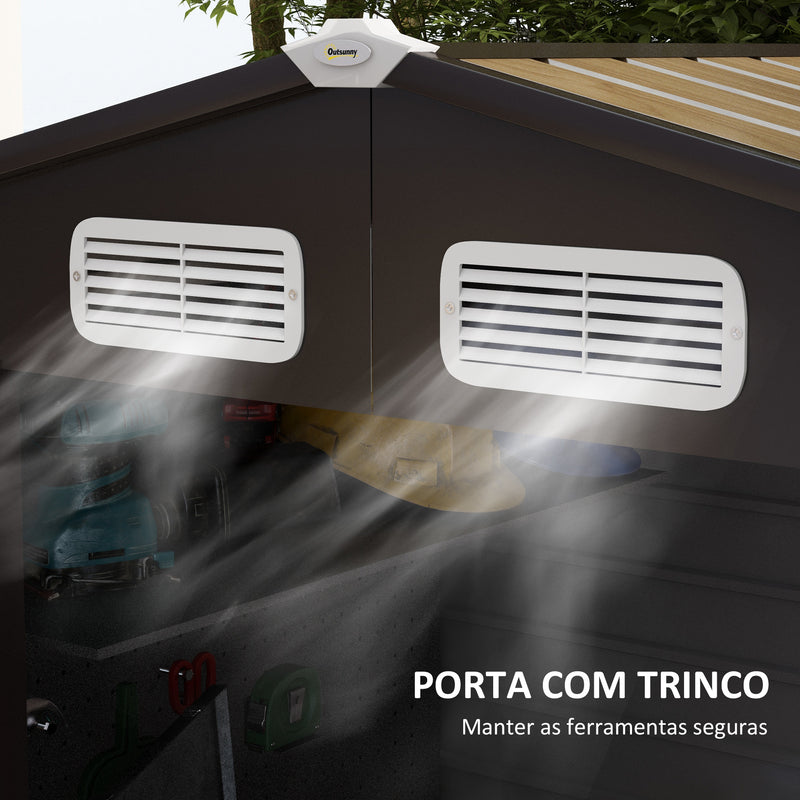 Abrigo de Jardim 190x132x187 cm Abrigo de Ferramentas com 2 Janelas de Ventilação e Porta com Fechadura para Pátio Terraço Carvalho