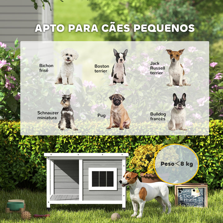 Casa para Cães de Madeira 85,5x62x60cm Casa para Animais de Estimação Casa para Cães com Teto Asfáltico Impermeável e Janela para Interior e Exterior Cinza