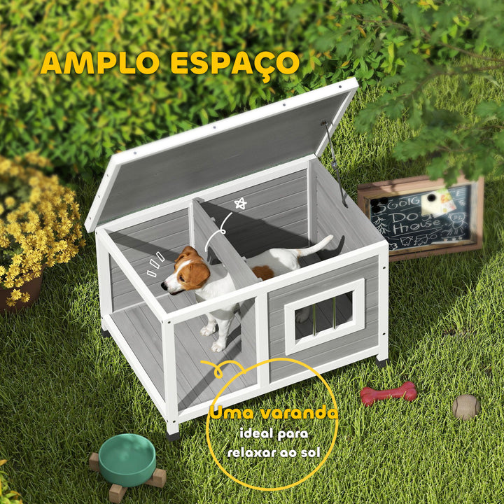 Casa para Cães de Madeira 85,5x62x60cm Casa para Animais de Estimação Casa para Cães com Teto Asfáltico Impermeável e Janela para Interior e Exterior Cinza