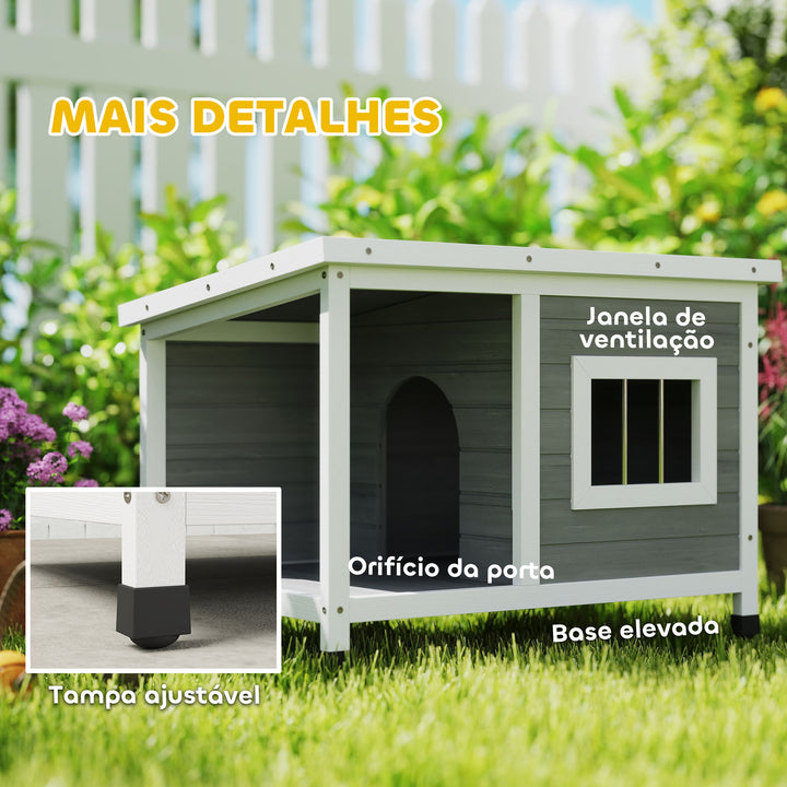Casa para Cães de Madeira 85,5x62x60cm Casa para Animais de Estimação Casa para Cães com Teto Asfáltico Impermeável e Janela para Interior e Exterior Cinza