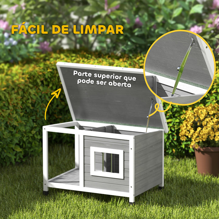 Casa para Cães de Madeira 85,5x62x60cm Casa para Animais de Estimação Casa para Cães com Teto Asfáltico Impermeável e Janela para Interior e Exterior Cinza