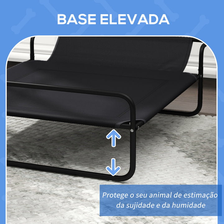 Cama Elevada para Cães Respirável para Cães Pequenos 106x81x33 cm Tecido de Textilene Encosto Inclinável Estrutura Metálica Interior/Exterior Preto