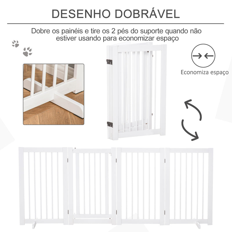 Barreira para Cães Dobrável Vedação para Animais de Estimação de 4 Painéis com Porta Pequena Barreira de Segurança para Escada Corredor 220x36x91 cm Branco