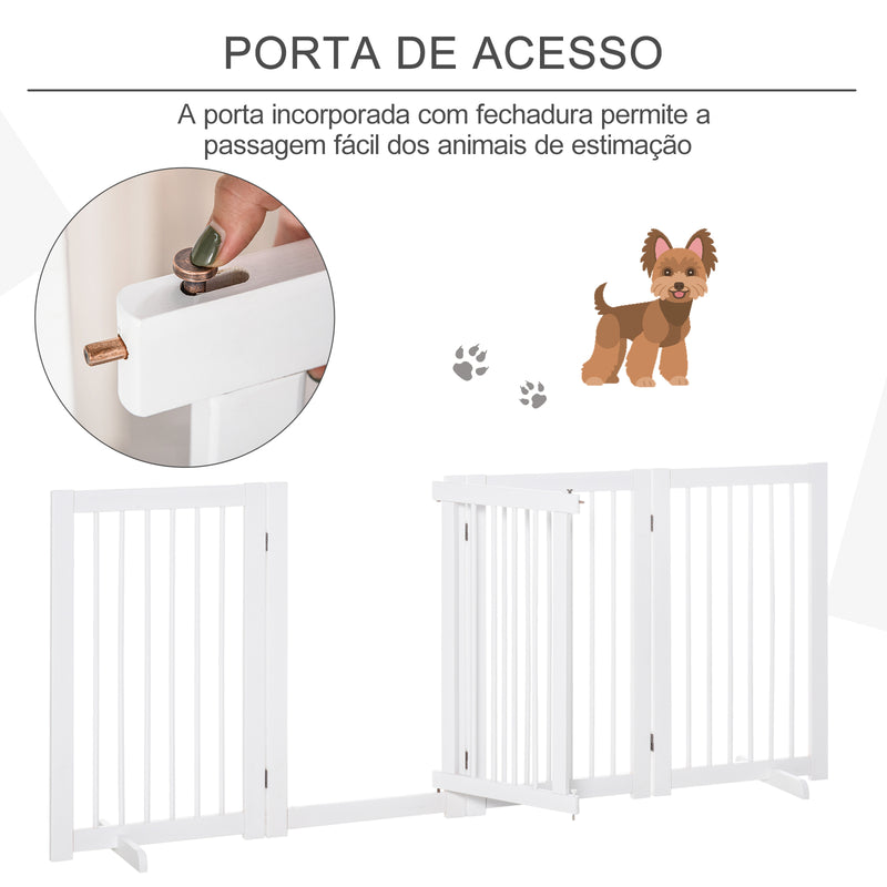 Barreira para Cães Dobrável Vedação para Animais de Estimação de 4 Painéis com Porta Pequena Barreira de Segurança para Escada Corredor 220x36x91 cm Branco