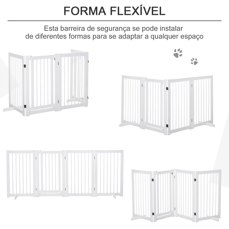 Barreira para Cães Dobrável Vedação para Animais de Estimação de 4 Painéis com Porta Pequena Barreira de Segurança para Escada Corredor 220x36x91 cm Branco