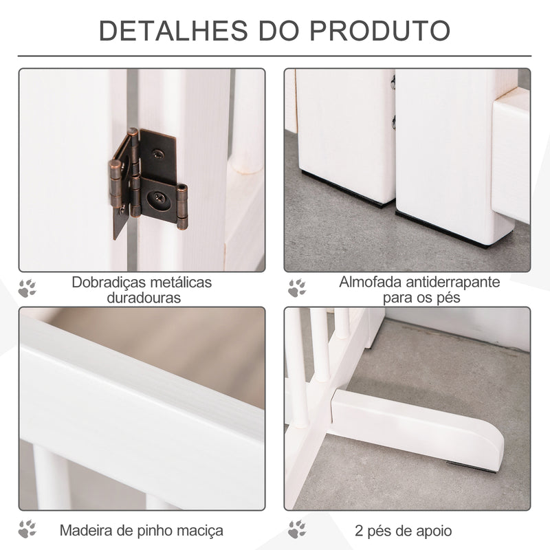 Barreira para Cães Dobrável Vedação para Animais de Estimação de 4 Painéis com Porta Pequena Barreira de Segurança para Escada Corredor 220x36x91 cm Branco