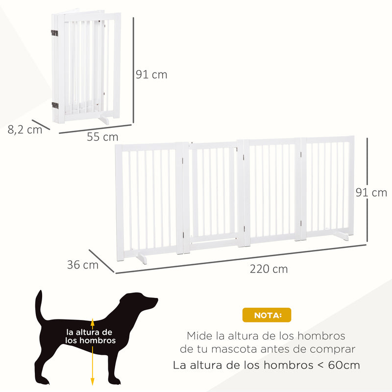 Barreira para Cães Dobrável Vedação para Animais de Estimação de 4 Painéis com Porta Pequena Barreira de Segurança para Escada Corredor 220x36x91 cm Branco