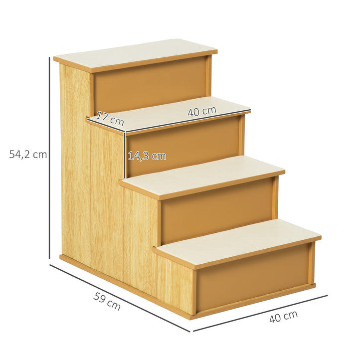 Escada para Animais de Estimação de 4 Degraus Escada para Cães e Gatos com Tapetes Antideslizantes Removíveis Carga 30 kg para Cama Sofá 40x59x54,2 cm Madeira e Creme