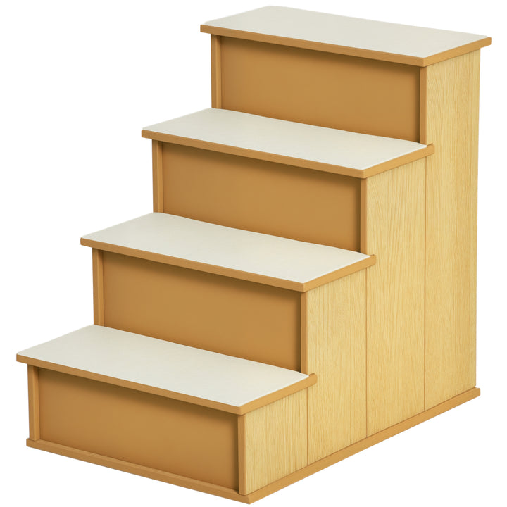 Escada para Animais de Estimação de 4 Degraus Escada para Cães e Gatos com Tapetes Antideslizantes Removíveis Carga 30 kg para Cama Sofá 40x59x54,2 cm Madeira e Creme