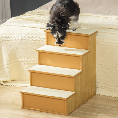 Escada para Animais de Estimação de 4 Degraus Escada para Cães e Gatos com Tapetes Antideslizantes Removíveis Carga 30 kg para Cama Sofá 40x59x54,2 cm Madeira e Creme