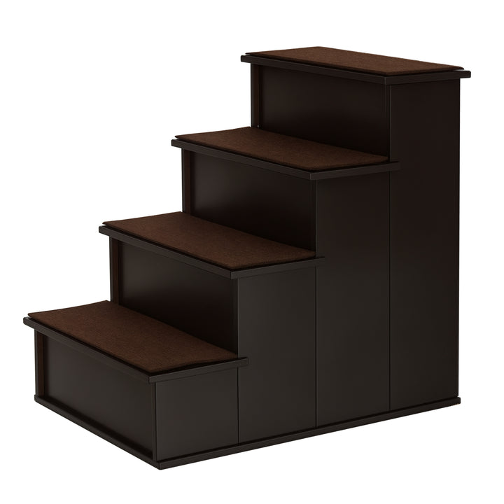 Escada para Animais de Estimação de 4 Degraus Escada para Cães e Gatos com Tapetes Antideslizantes Removíveis Carga 30 kg para Cama Sofá 40x59x54,2 cm Marrom Escuro