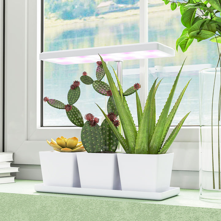 Luz de Crescimento com 30 LED de Espectro Completo Ajustável em Altura com Temporizador Automático 8/12/16/24H 5 Níveis de Brilho e 3 Vasos para Estufa Jardim 31,8x13,4x18,6-35,6 cm Branco