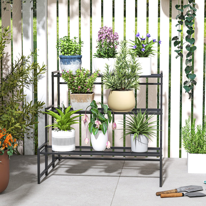 Suporte para Plantas de 3 Níveis Estante para Plantas de Canto com Design em Escada para Interior e Exterior 75x70x66 cm Preto