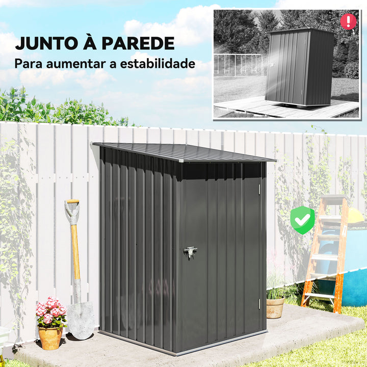 Abrigo de Jardim 0,92 m² 100x103x160cm Abrigo Exterior de Aço Galvanizado com Porta Fechadura e Teto Inclinado para Armazenamento de Ferramentas Cinza Escuro