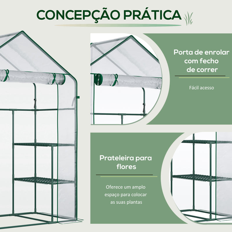 Estufa de Jardim Estufa de Terraço com 4 Prateleiras 1 Porta com Fecho de Correr para Cultivo de Plantas Flores Vegetais 142x73x195 cm Verde