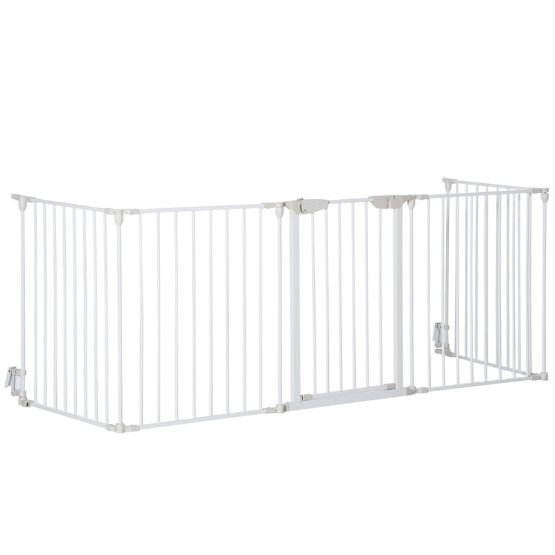 Barreira de Segurança para Animais de Estimação Barreira Dobrável de 5 Painéis com Fechadura Inteligente para Corredor Escada 300x74,5 cm Branco