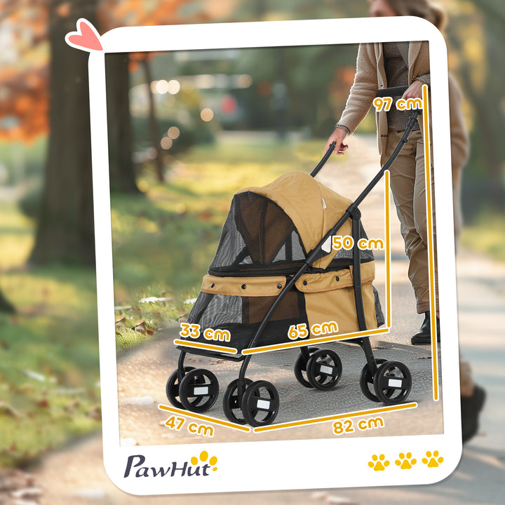Carrinho para Animais de Estimação Dobrável Carrinho de Passeio para Cães e Gatos com Janela de Malha Almofada Lavável Arnês de Segurança e Estrutura de Aço 82x47x97cm Marrom