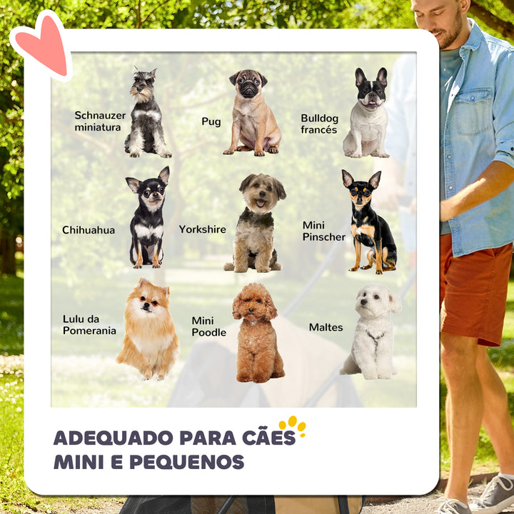 Carrinho para Animais de Estimação Dobrável Carrinho de Passeio para Cães e Gatos com Janela de Malha Almofada Lavável Arnês de Segurança e Estrutura de Aço 82x47x97cm Marrom