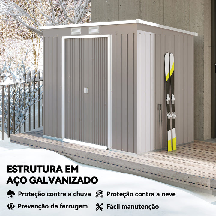 Abrigo de Jardim 213x130x172 cm Abrigo de Exterior de Aço Galvanizado com Porta Corredeira e Ventilações para Armazenamento de Ferramentas Cinza Claro