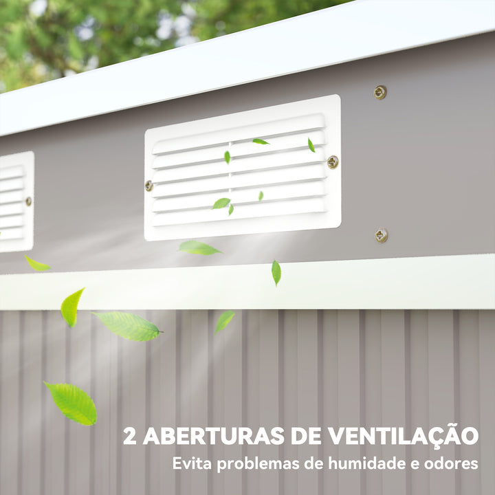 Abrigo de Jardim 213x130x172 cm Abrigo de Exterior de Aço Galvanizado com Porta Corredeira e Ventilações para Armazenamento de Ferramentas Cinza Claro
