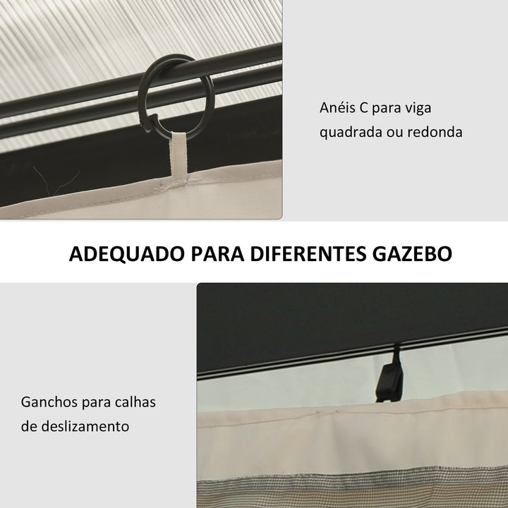 4 Paredes Laterais para Tenda 302x205 cm Laterais para Tenda Universal com Ganchos e Argola em C para Tenda de Jardim Terraço Bege