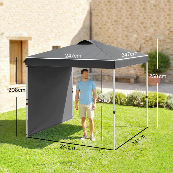 Tenda Dobrável 2,5x2,5 m Altura Ajustável Tenda de Jardim com 1 Parede Lateral Teto com Ventilação e Bolsa de Transporte para Acampamento Festas Cinza Escuro
