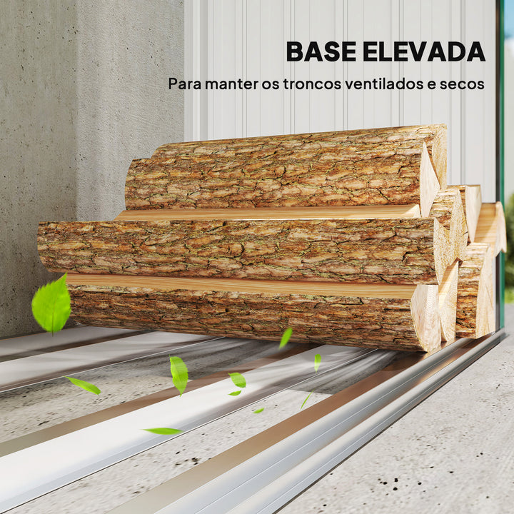 Abrigo para Lenha de Aço Galvanizado Abrigo para Lenha de Exterior Armazenamento de Troncos com Base Elevada e Teto Inclinado 213x66,5x150 cm Verde