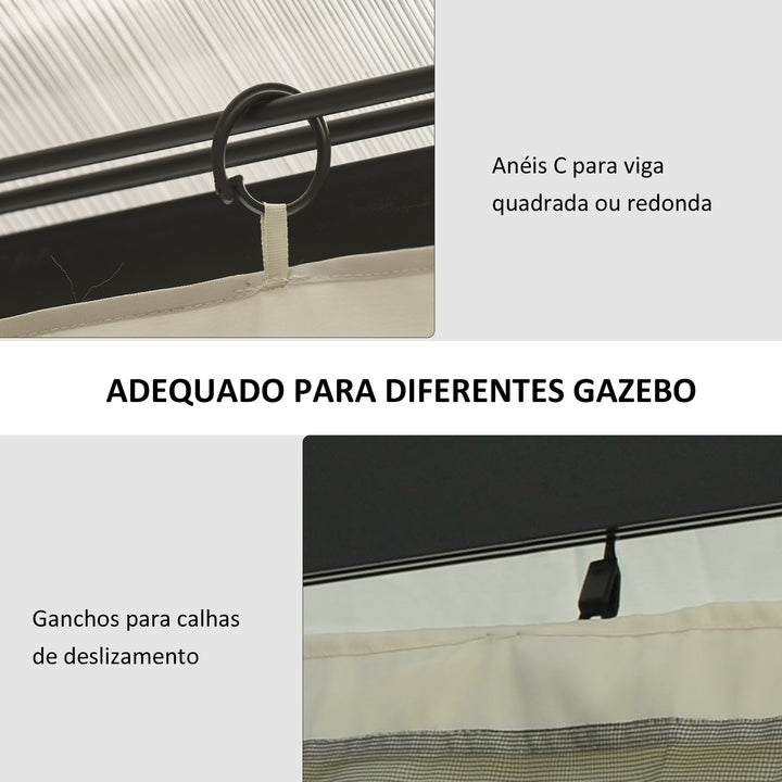 4 Paredes Laterais para Tenda 302x205 cm Laterais para Tenda Universal com Ganchos e Argola em C para Tenda de Jardim Terraço Bege