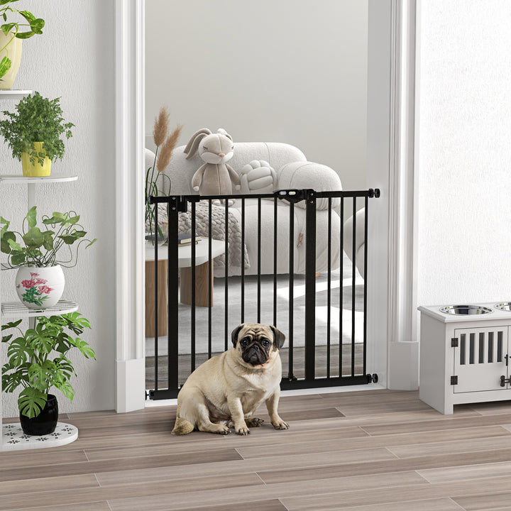 Barreira de Segurança de Cães Animais de Estimação para Escadas e Portas 74-94 cm com 1 Extensão Fechamento Automático e Sistema de Duplo Bloqueio Aço Preto