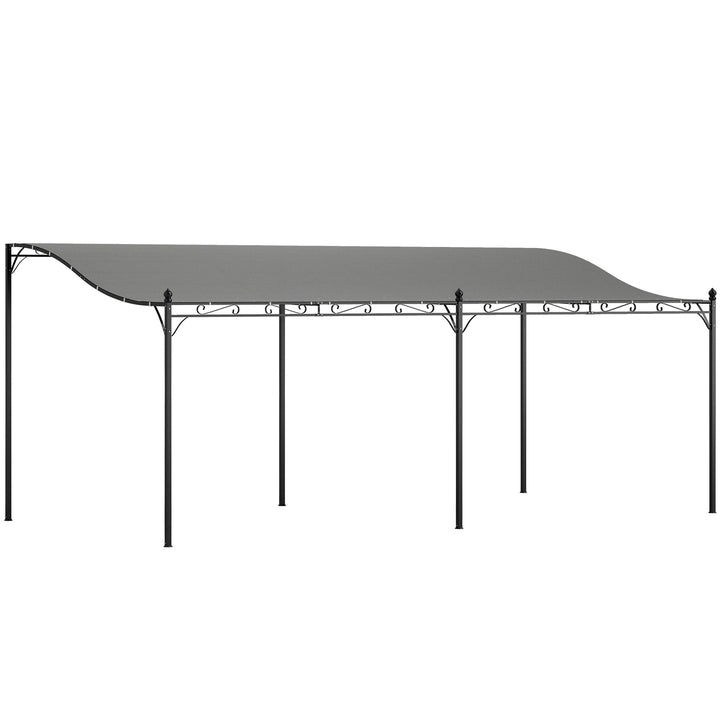 Pérgola de Parede de Jardim 3x6 m Pérgola de Jardim com Telhado Inclinado Orifícios de Drenagem e Estrutura Metálica Resistente às Intempéries para Pátio Terraço Varanda Cinzento Escuro