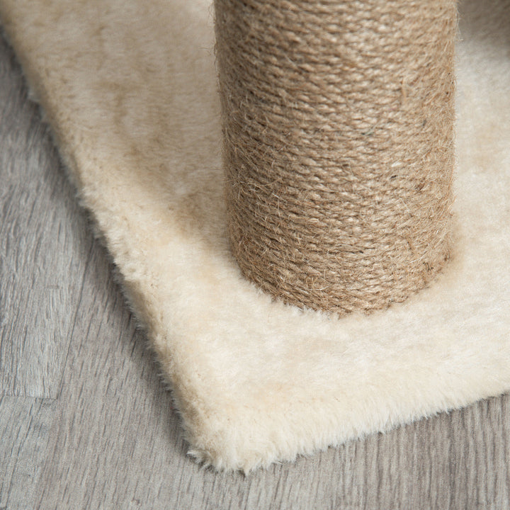 Arrador para Gatos Arranhador para Gatos Altura 76 cm com 4 Postes de Arranhar Cama Plataforma em U Almofada para Arranhar Bolas Suspensas Bege e Castanho Claro