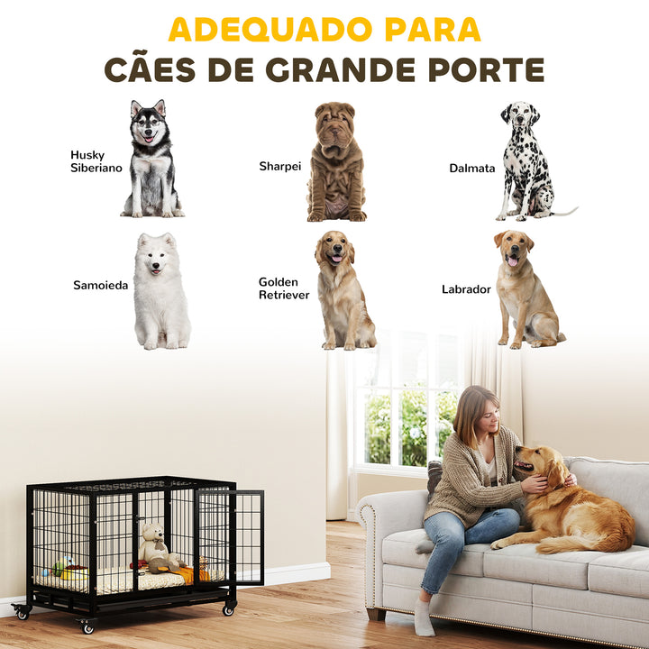 Jaula de Metal para Mascotes tipo Cão Grande com Rodas e Bandejas Removíveis - 92x62x75cm