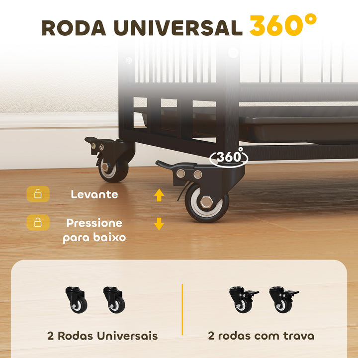Jaula de Metal para Mascotes tipo Cão Grande com Rodas e Bandejas Removíveis - 92x62x75cm