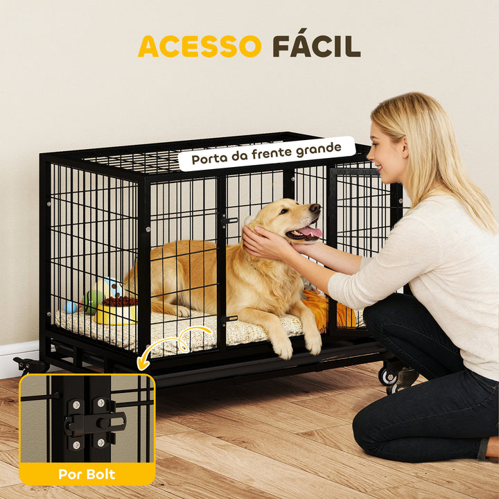 Jaula de Metal para Mascotes tipo Cão Grande com Rodas e Bandejas Removíveis - 92x62x75cm