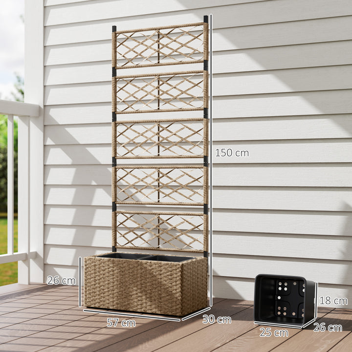 Jardineira com Treliça 2 Vasos Amovíveis para Plantas Trepadeiras Jardineira Grande para Exterior de Vime para Pátio Terraço 57x30x150 cm Madeira