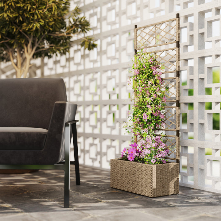 Jardineira com Treliça 2 Vasos Amovíveis para Plantas Trepadeiras Jardineira Grande para Exterior de Vime para Pátio Terraço 57x30x150 cm Madeira