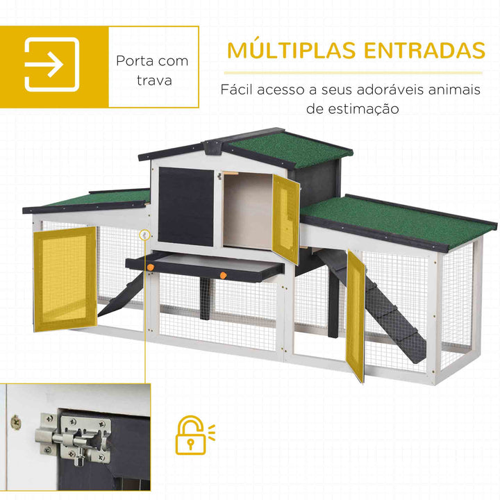 Coelheira de Madeira Gaiola para Coelhos com Teto Rebatível Escada e Bandeja Amovível Coelheira para Exterior 197x49x86 cm Cinza