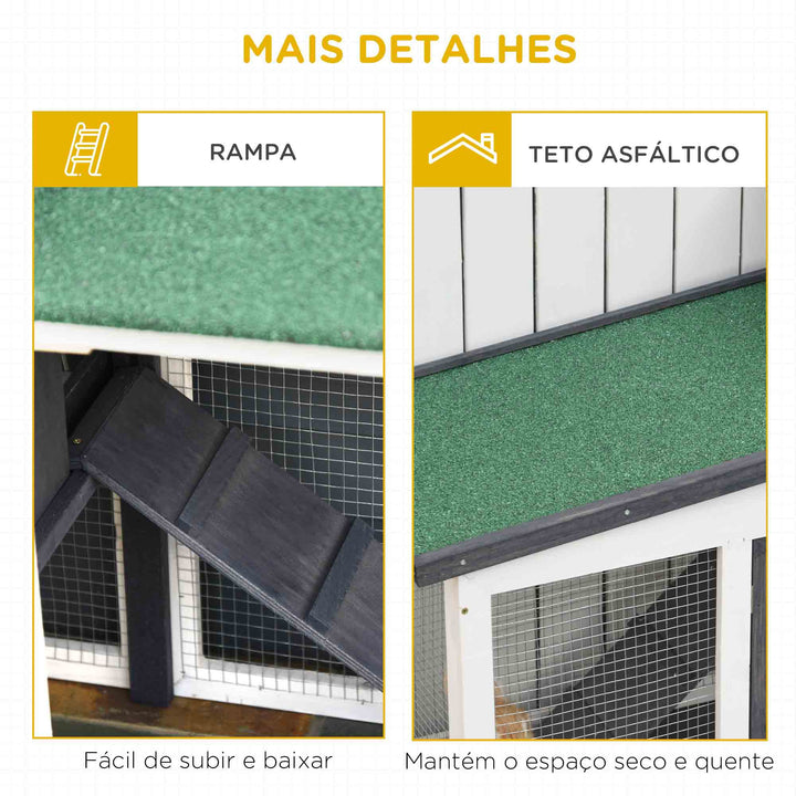 Coelheira de Madeira Gaiola para Coelhos com Teto Rebatível Escada e Bandeja Amovível Coelheira para Exterior 197x49x86 cm Cinza