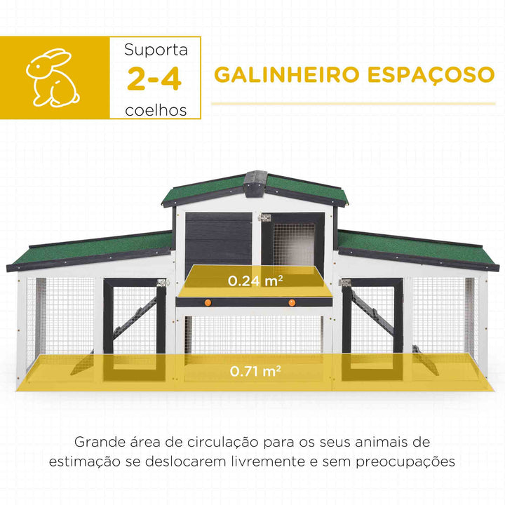 Coelheira de Madeira Gaiola para Coelhos com Teto Rebatível Escada e Bandeja Amovível Coelheira para Exterior 197x49x86 cm Cinza