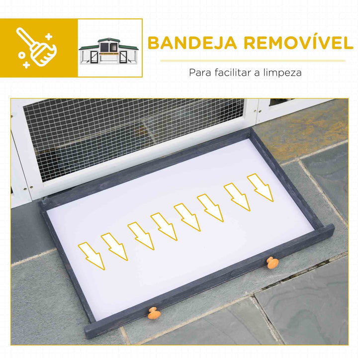 Coelheira de Madeira Gaiola para Coelhos com Teto Rebatível Escada e Bandeja Amovível Coelheira para Exterior 197x49x86 cm Cinza