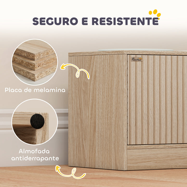 Comedouro Elevado para Cães com 2 Tigelas de Aço Inoxidável 2x2000 ml com 2 Portas Comedouro com Armazenamento Oculto e Antiderrapantes 60x30x35,5 cm Carvalho