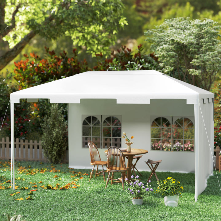 Tenda de Jardim 395x295x255 cm Tenda Desmontável de Exterior com 2 Paredes Laterais 2 Janelas Anti-UV para Pátio Varanda Branco